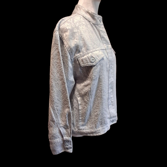 Bill Bass Brocade Blue Buttoned Long Sleeve Cotton Blend Jacket Women Size Large - Picture 7 of 16